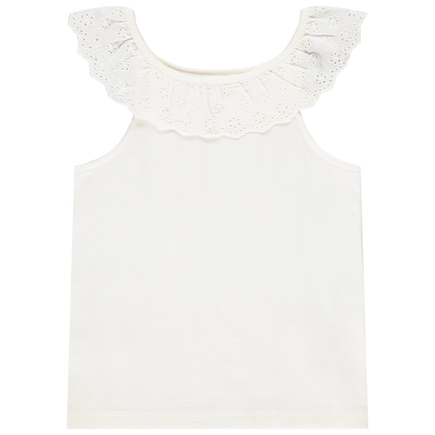 Débardeur à collerette volantée en broderie anglaise fille 
