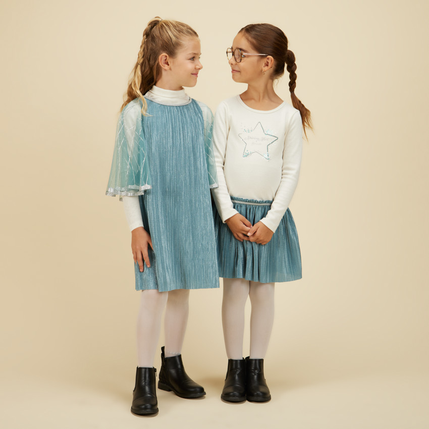 Robe bi-matière broderie étoile pour fille 