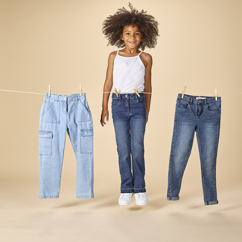 Jean skinny effet délavé avec jacron en simili cuir pour fille 