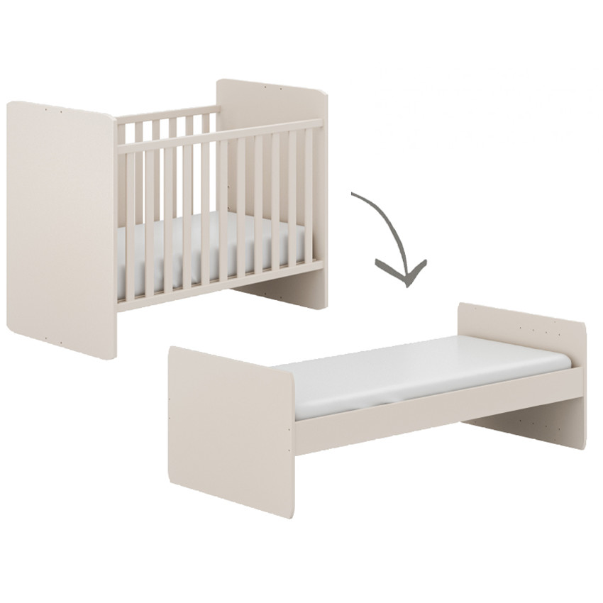 Lit bébé Hazel 60x120cm transformable 90x200cm Cashmere Beige / Chêne montana  