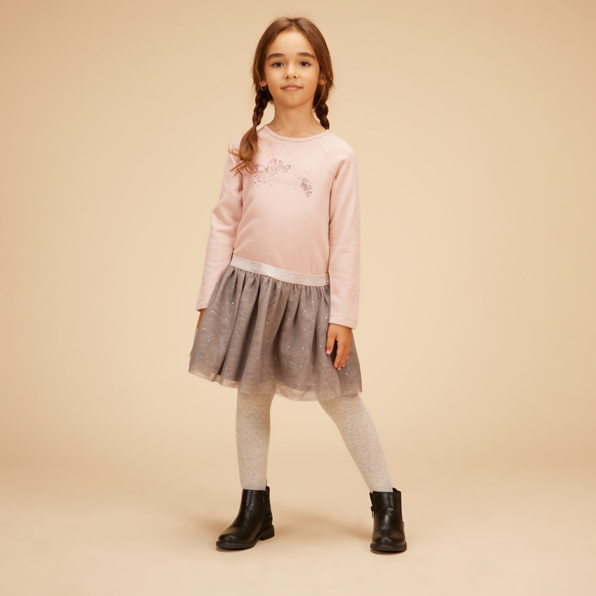 Robe effet 2-en-1 avec tulle imprimé fantaisie pour fille 