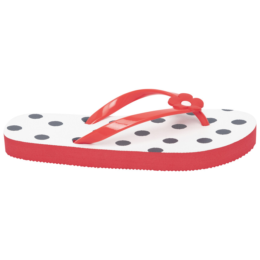 Tongs imprimé pois à badge fleur pour fille avec lanière selon l'âge 