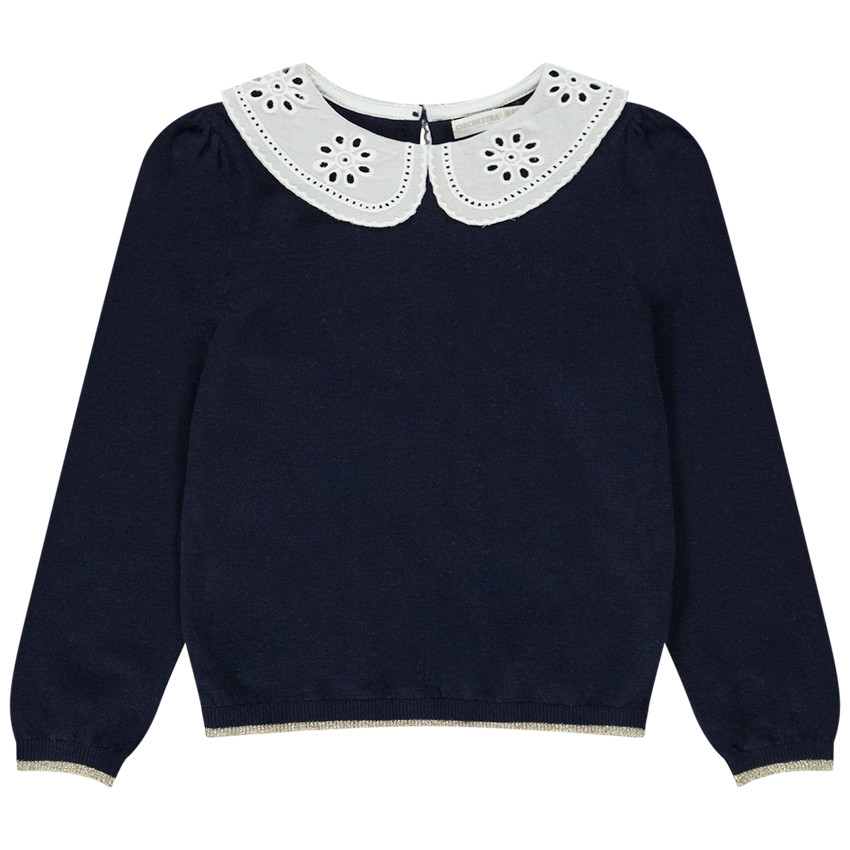 Pull à col claudine en broderie anglaise pour fille 