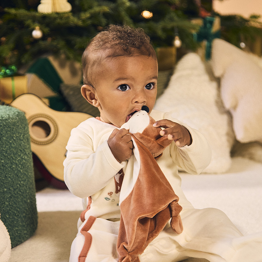 Dors-bien en velours + doudou renard assorti avec ouvertures différentes selon l'âge 