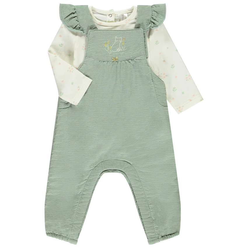 Ensemble 2 pièces avec salopette longue pour bébé fille 