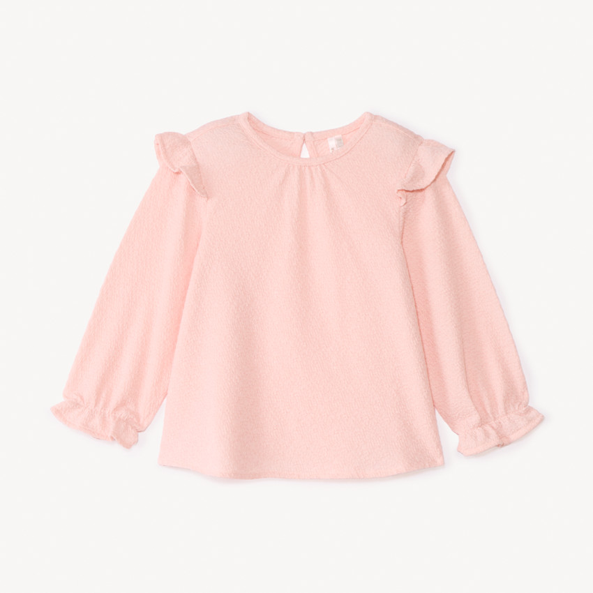 Tuniek met lange mouwen, effen kleur en ruches voor meisjes 