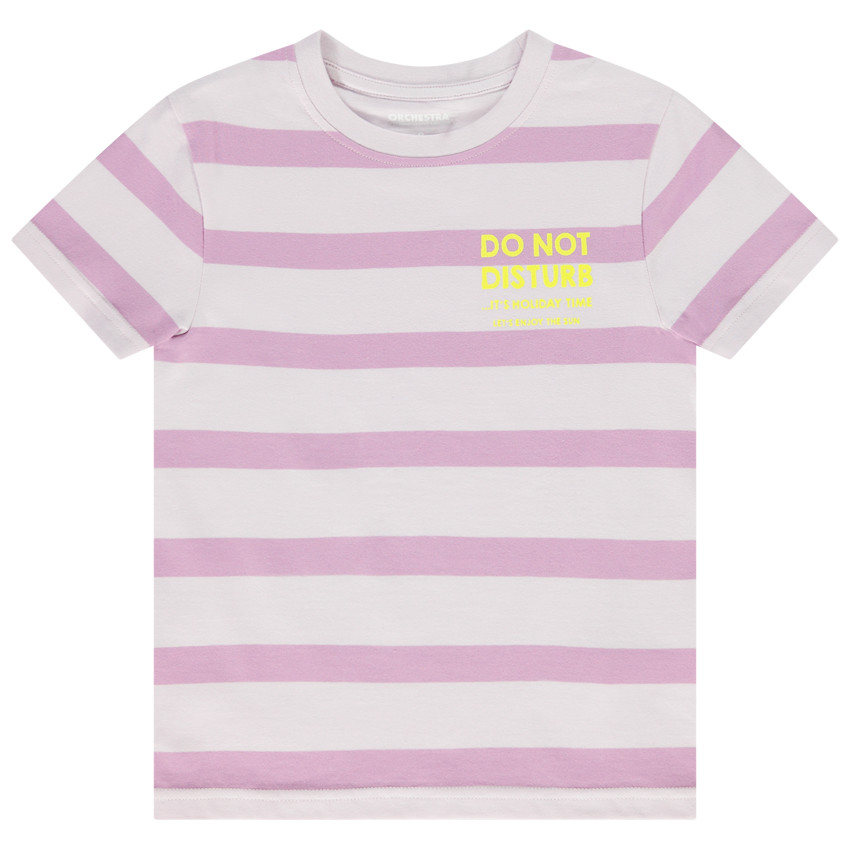 T-shirt met korte mouwen gestreept met fantasieprint voor jongen 