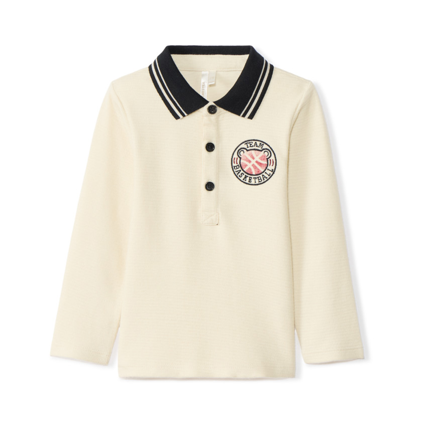 Poloshirt met lange mouwen en basketbalborduursel voor babyjongens 