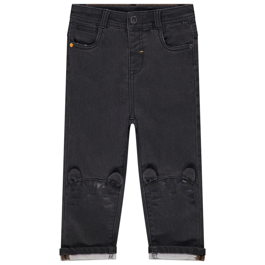 Effen jeans met tijgerprint en oren in reliëf voor baby jongen 