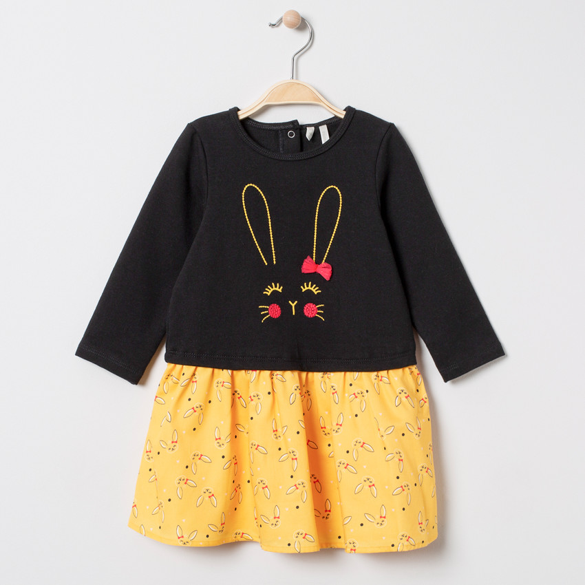Robe manches longues effet 2 en 1 motif lapin pour bébé fille 