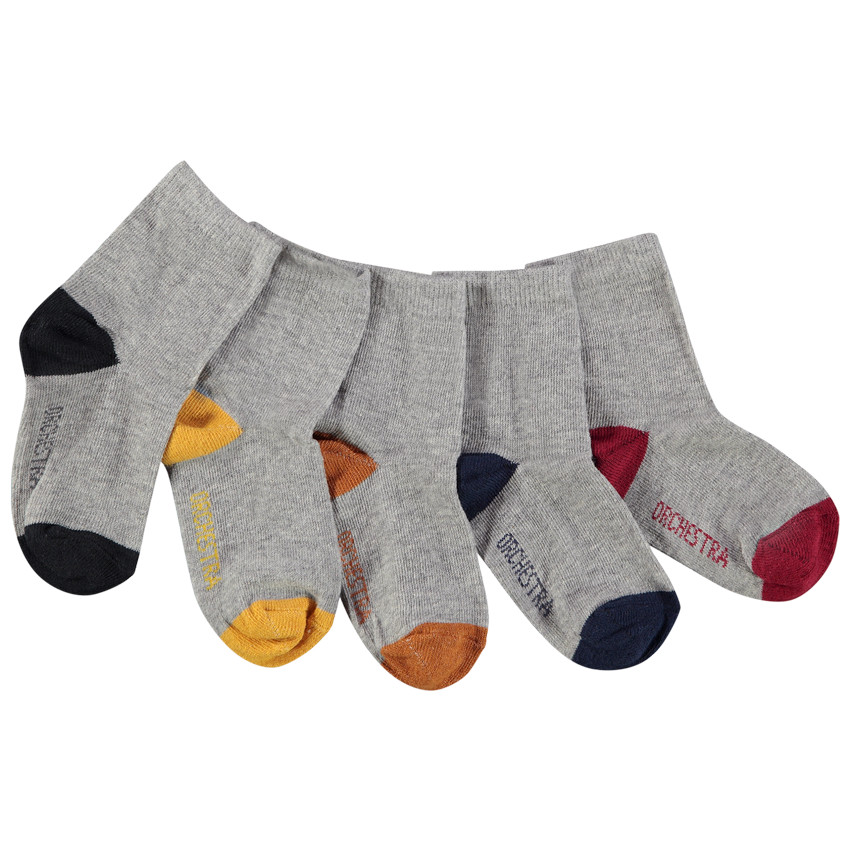 Lot de 5 paires de chaussettes assorties grises avec bout et talon contrastés 