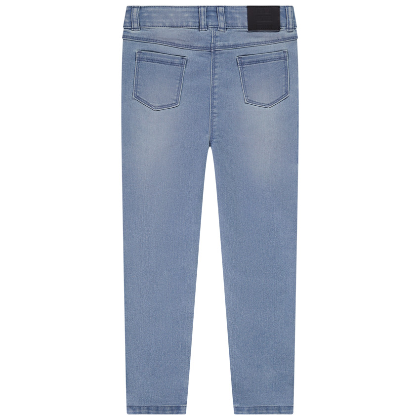 Jeans slim in denim met patchwork-effect en strass voor meisjes 
