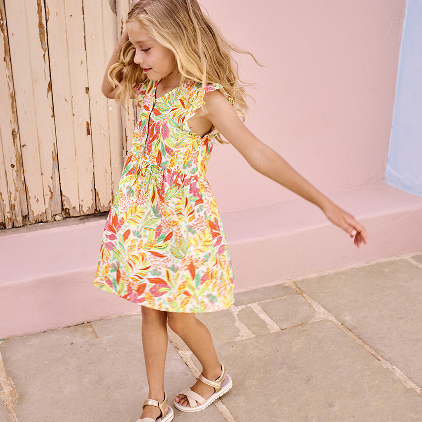 Mouwloze jurk met plantenprint voor meisjes 