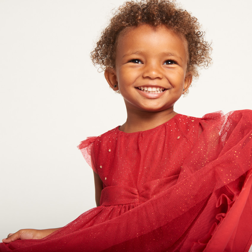 Feestjurk met korte mouwen van glinsterende tule voor babymeisjes 