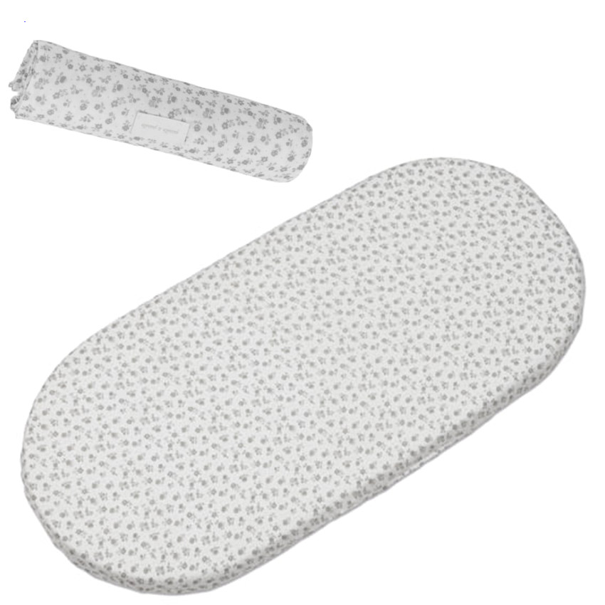 Ensemble de draps coton- mousseline nacelle & berceau Little Bloom Fleurs Gris 2pcs 