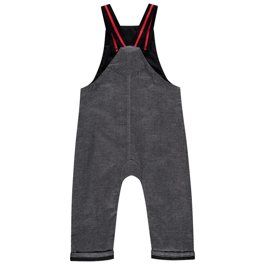 Lange salopette met zak met elandmotief voor babyjongens. 