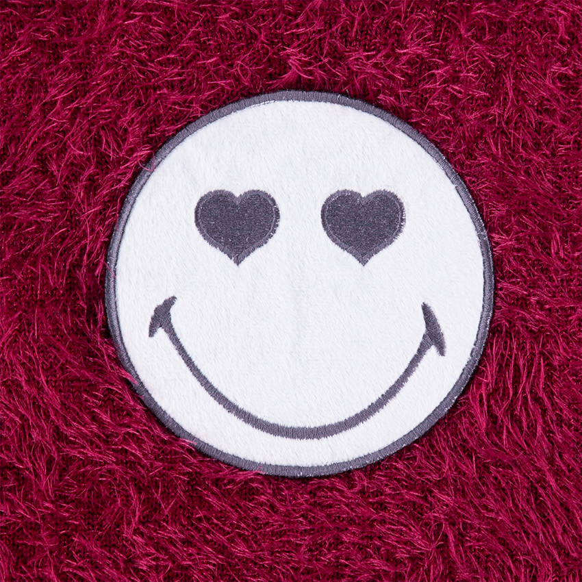 Pull en tricot poil rose avec badge Smiley  