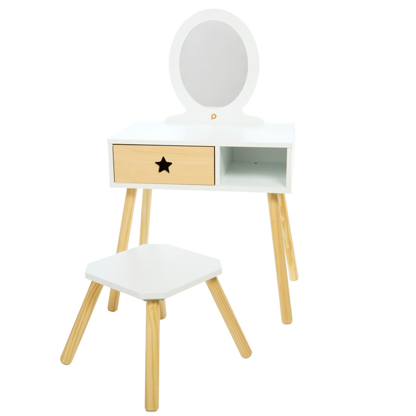 Petite coiffeuse fonctionnelle avec tabouret en bois 