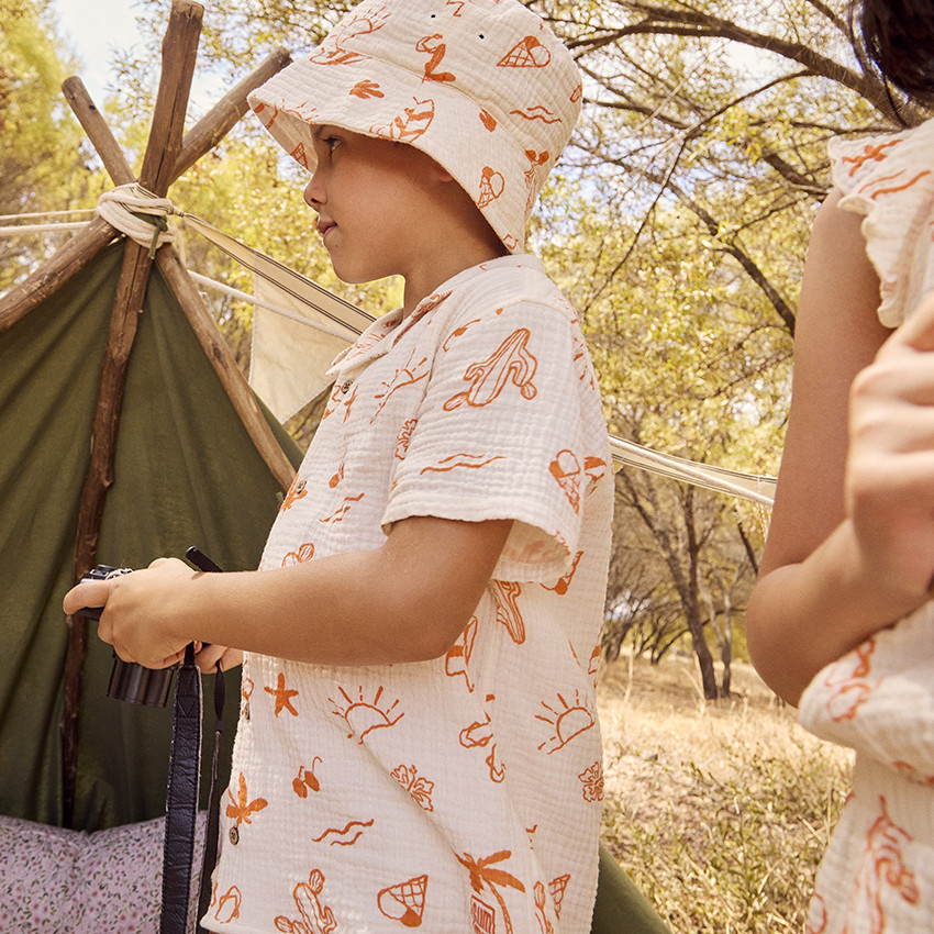 Chemise manches courtes en tetra imprimé vacances pour garçon 