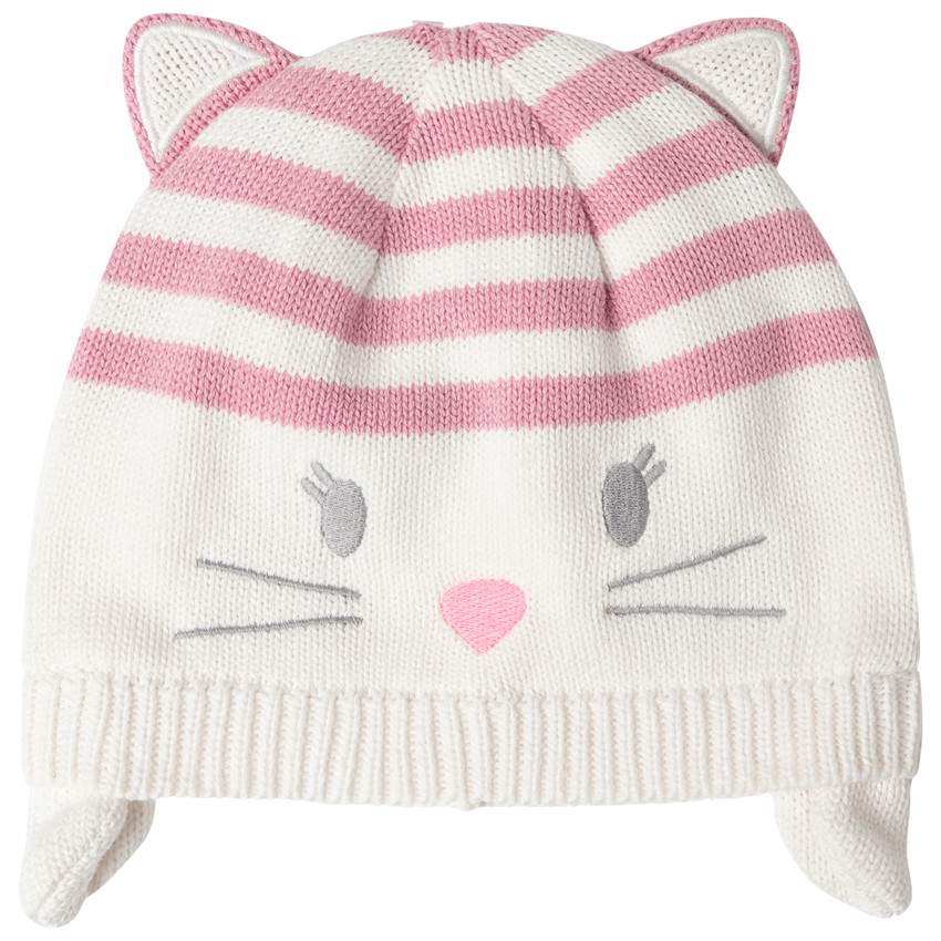Bonnet forme chat en tricot doublé jersey 