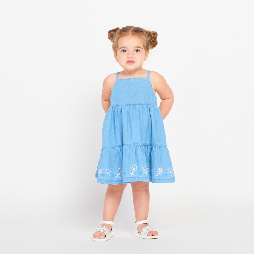 Robe à bretelles et broderies florales pour bébé fille 