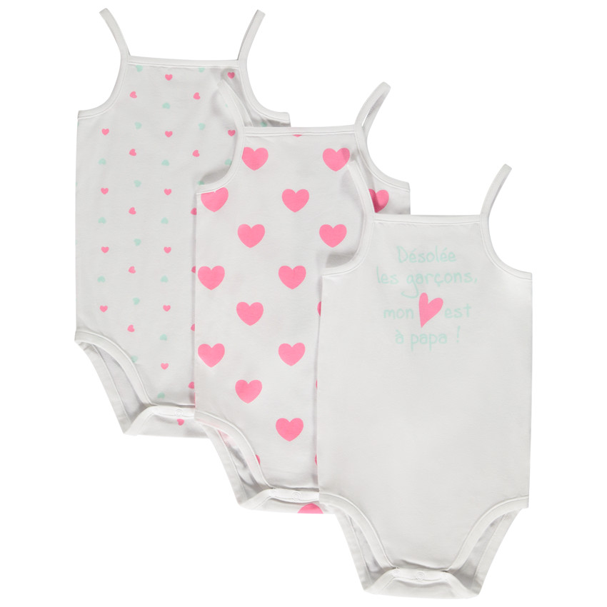 Lot de bodies en jersey imprimé coeurs pour bébé fille 