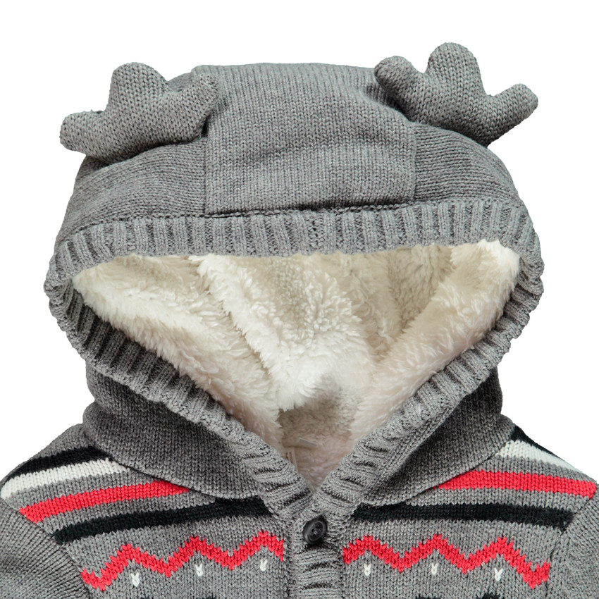 Jasje in tricot met sherpa voering en grappige kap, voor baby jongens 
