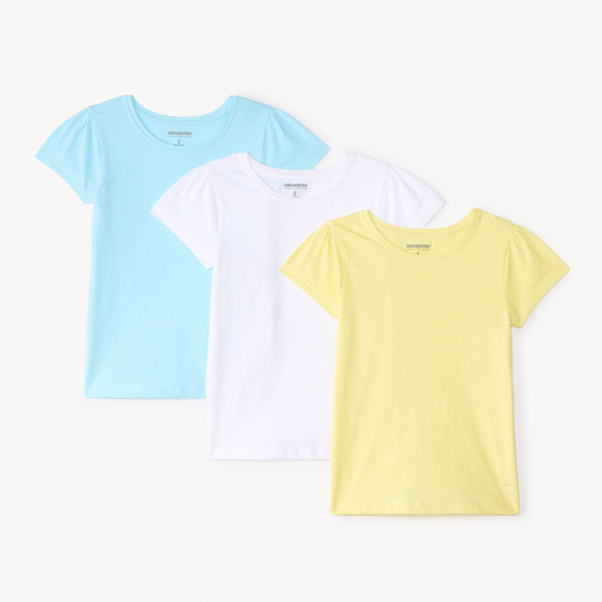 Lot de 3 t-shirts manches courtes print cœur fille 