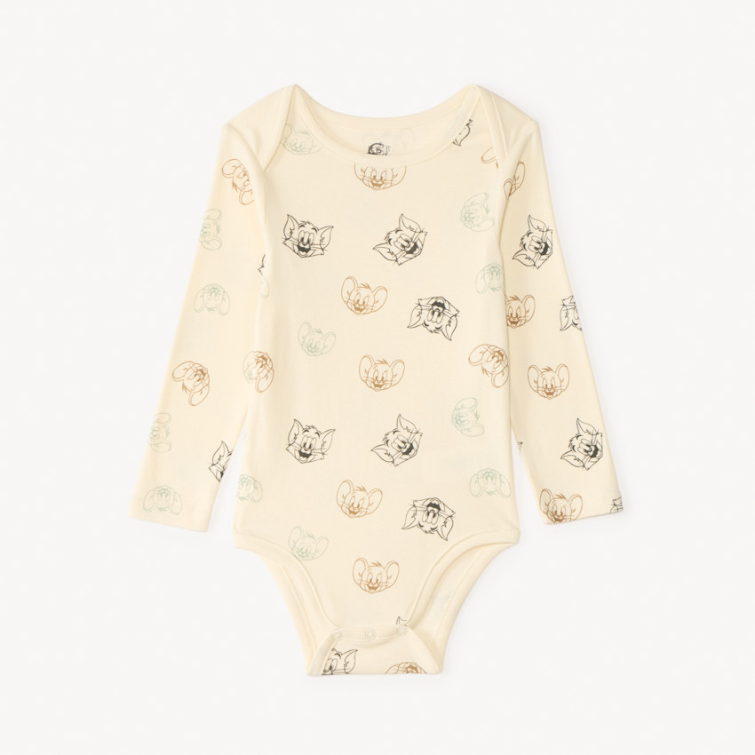Set van 3 lange mouwen rompers Tom & Jerry Warner voor jongensbaby met verschillende opening afhankelijk van de leeftijd. 