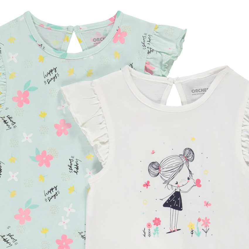 Lot de 4 t-shirts manches courtes volantées en jersey pour bébé fille 