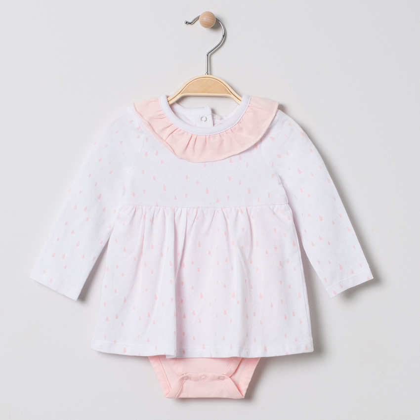 Robe body manches longues en coton bio avec col volanté 