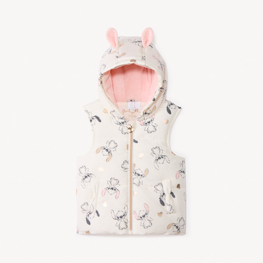 Zondermouwige donsjas met Stitch Disney-print voor babymeisje 