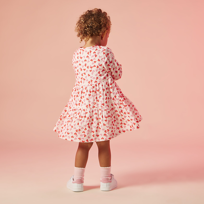 Robe manches longues imprimé cœurs pour bébé fille 