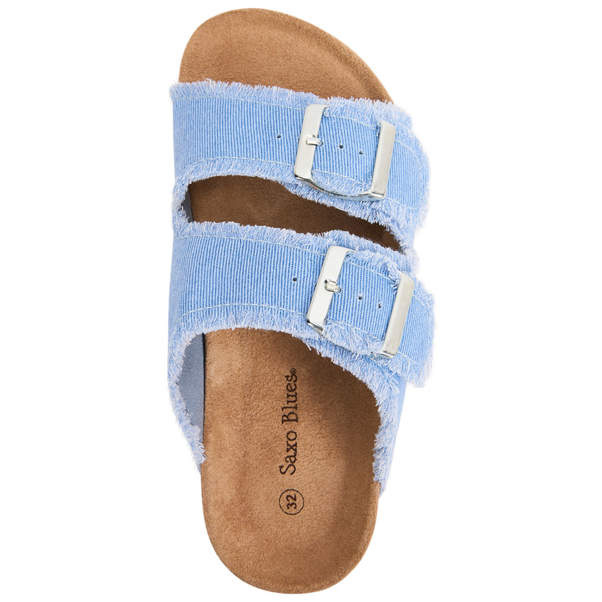 Blauwe klappertjes met dubbele gespen en franjes voor meisjes 