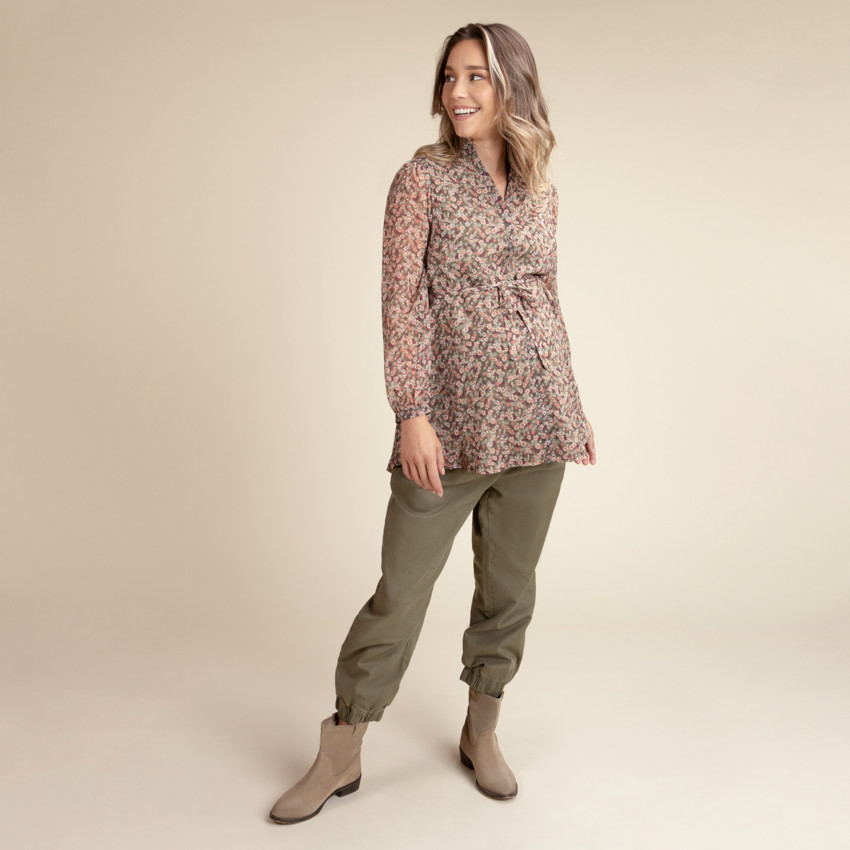 Borstvoedingshemd in katoenen voile met bloemenprint 