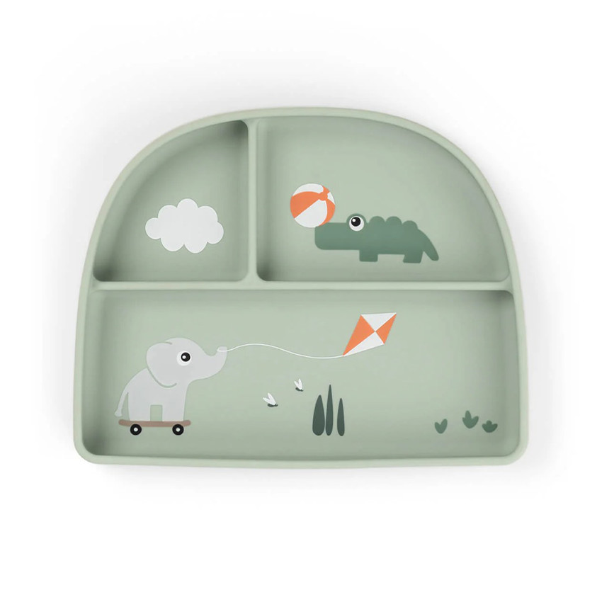 Assiette avec ventouse et compartiments Playground vert 
