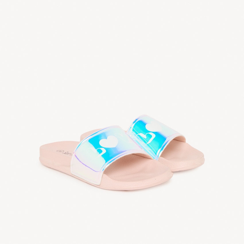 Muiltjes met iriserende band en print Love voor meisjes 