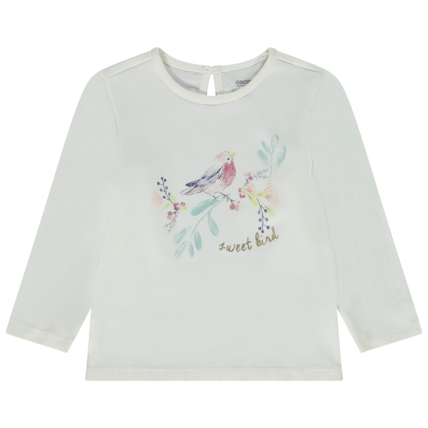 T-shirt met lange mouwen en vogelprint voor meisjes 