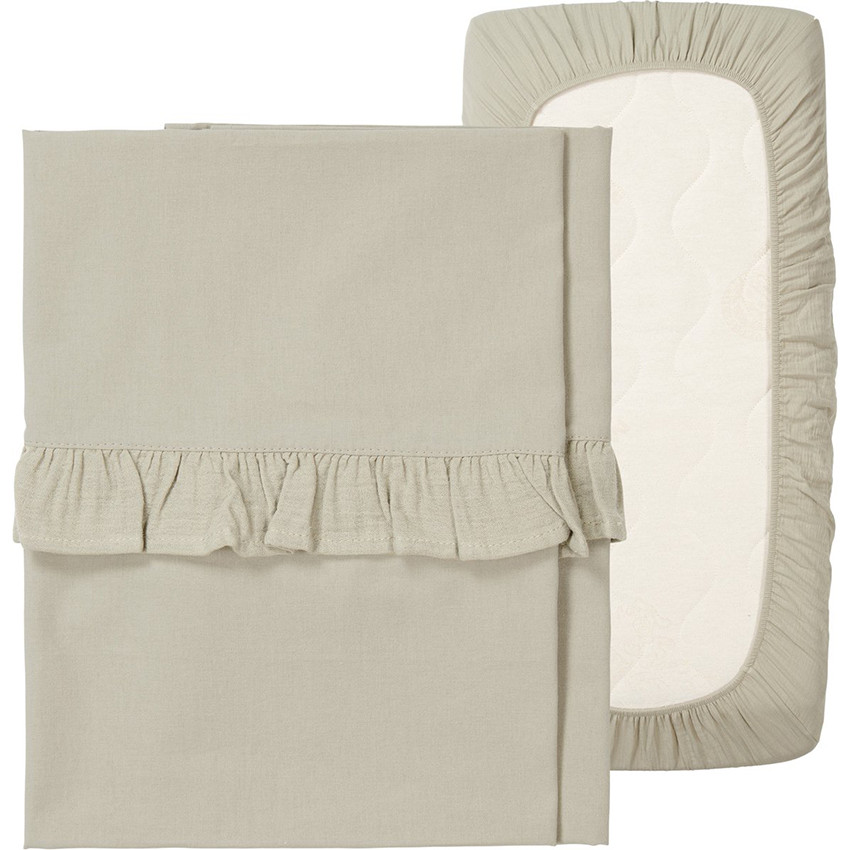 Set Bedlaken en Hoeslaken voor bed 60/120 Ruffle Combi Faroo Sage TOG 0.1 