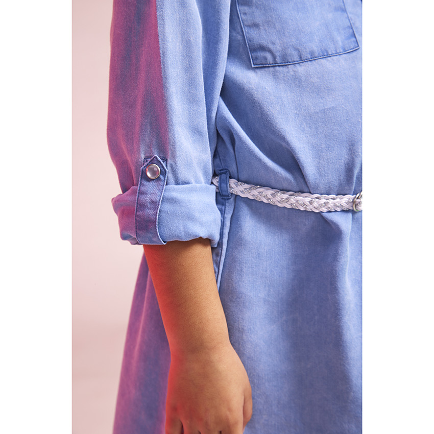 Jurk van lyocell met lange mouwen en gevlochten riem voor meisjes 