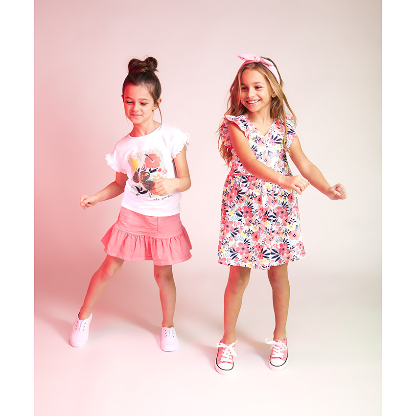 T-shirt manches courtes volantées avec print fantaisie pour fille 