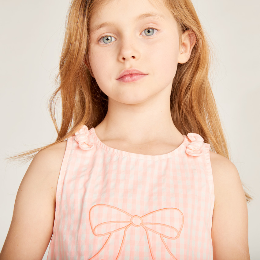 Robe sans manches vichy avec nœud brodé pour fille 