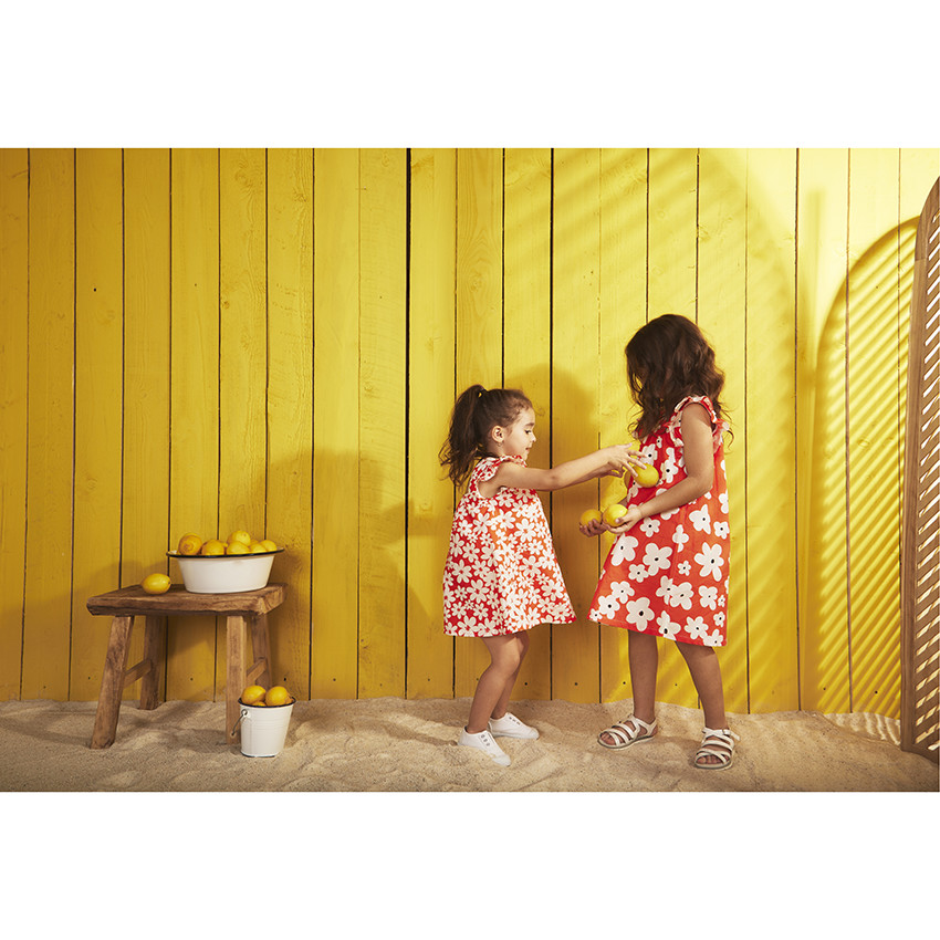 Jurk met korte ruches mouwen en bloemenprint voor meisjes 