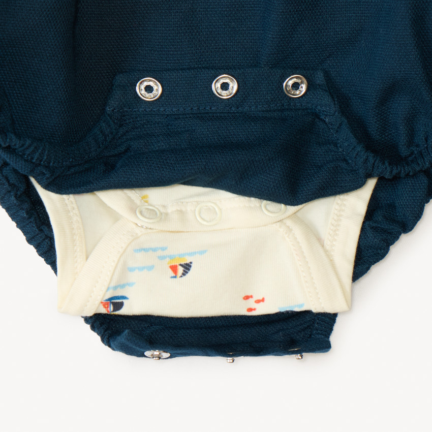 Ensemble 2 pièces avec barboteuse broderie bateau pour bébé garçon 