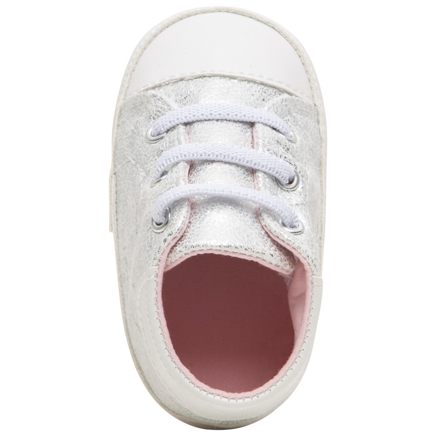 Baskets souples bébé argentées à lacets élastiqués 