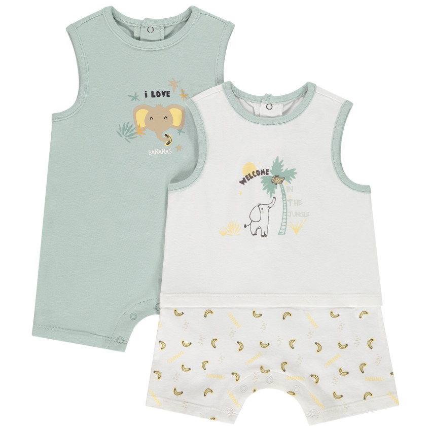 Lot de 2 combishorts fantaisie motifs éléphant pour bébé garçon 