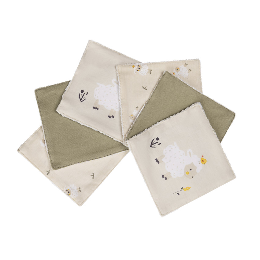 Lot de 6 lingettes lavables 12 x 12 cm en coton La Vie à la Ferme 