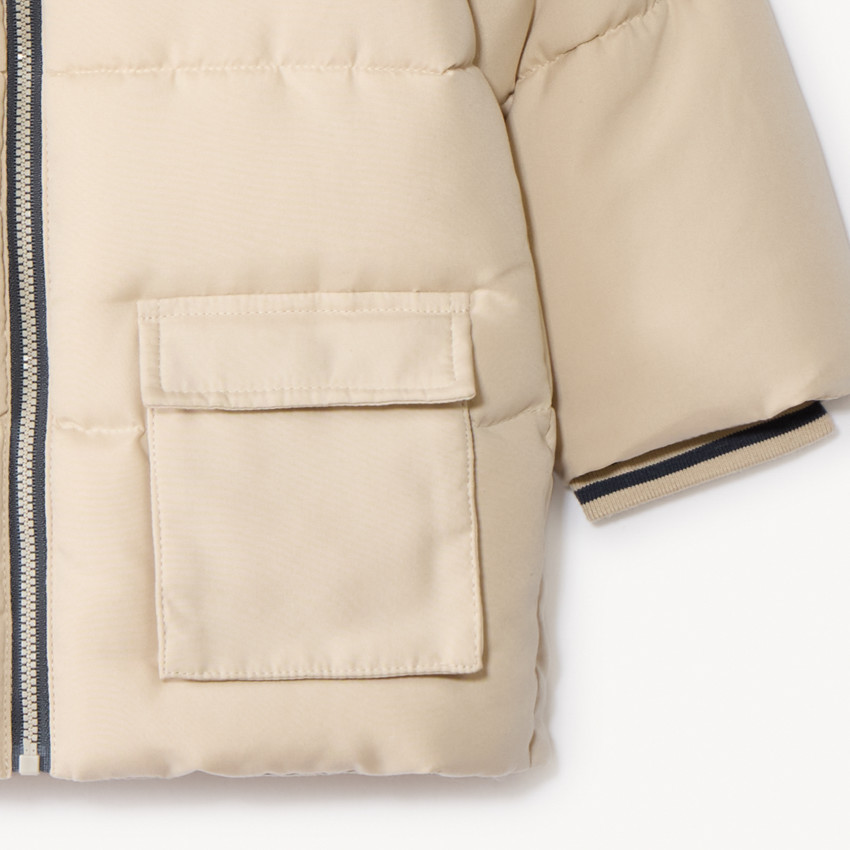 Donsjas lange mouwen in sherpa met kap voor baby jongen 