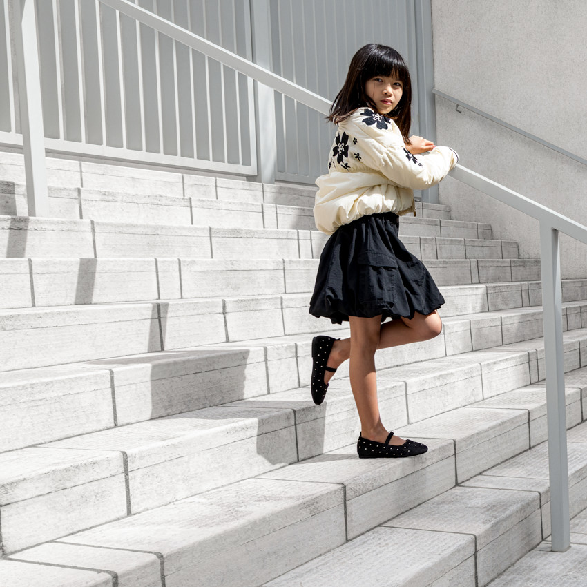 Oversized bomberjack van stof met gekreukt effect en bloemen voor meisjes 