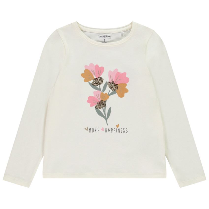T-shirt manches longues print fleurs avec détails sequins pour fille 